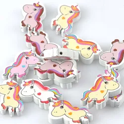 Mix Unicorn Licorne Pattern Wooden Spacer Beads For Jewelry making DIY 20pcs 30x18mm MT2025X