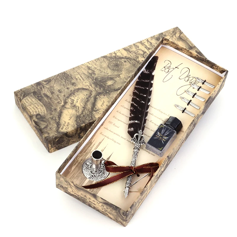 Vintage Metal Feather Fountain Pen European and American Style Office Stationery Exquisite Gift Set Fountain Pen Writing 0.5mm