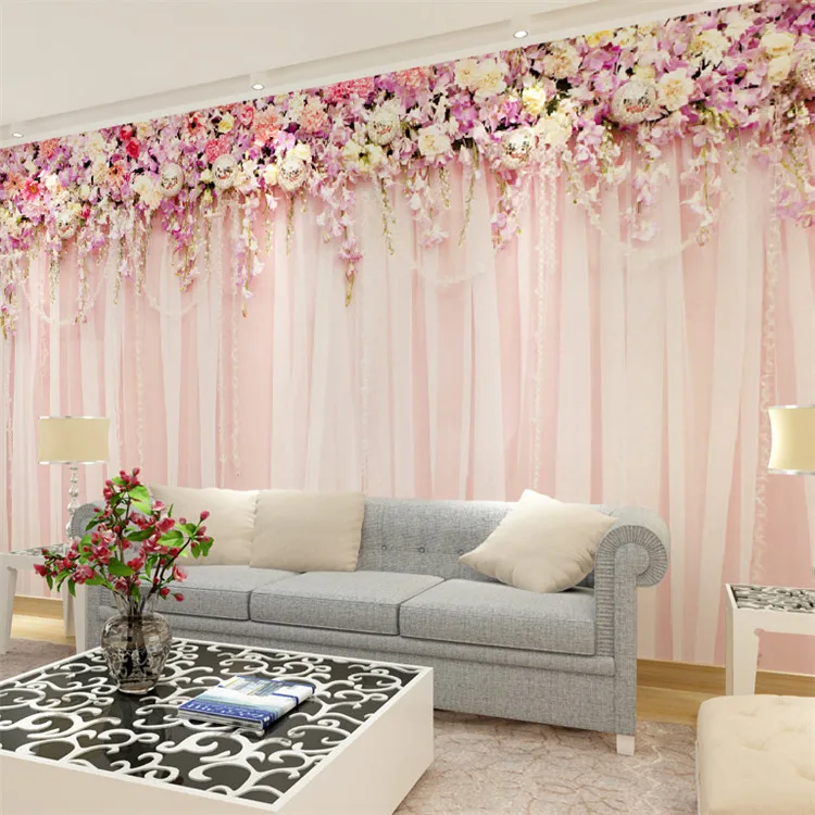 

3d garden living room bedroom children's room pink floral TV background wall paper mural hotel theme room custom mural