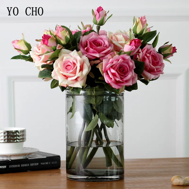 

YO CHO Bridal Bridesmaid Sister Flower Artificial Flower Bouquet Delicate Rose Wedding Flowers Bridal Bouquets Home Decoration