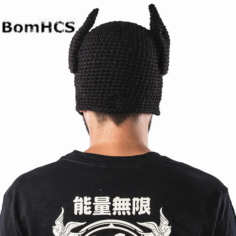 BomHCS Novelty Antenna Devil Horn Handmade Knitted Hat Men\'s Winter Warm Cap Gift Mask Beanie