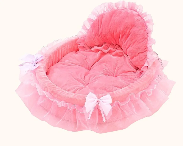 free Circular Princess Dog Bed Soft Sofa For Small Dogs Pink Lace Puppy House Pet Doggy Teddy Bedding Cat Beds Nest mat Kennels