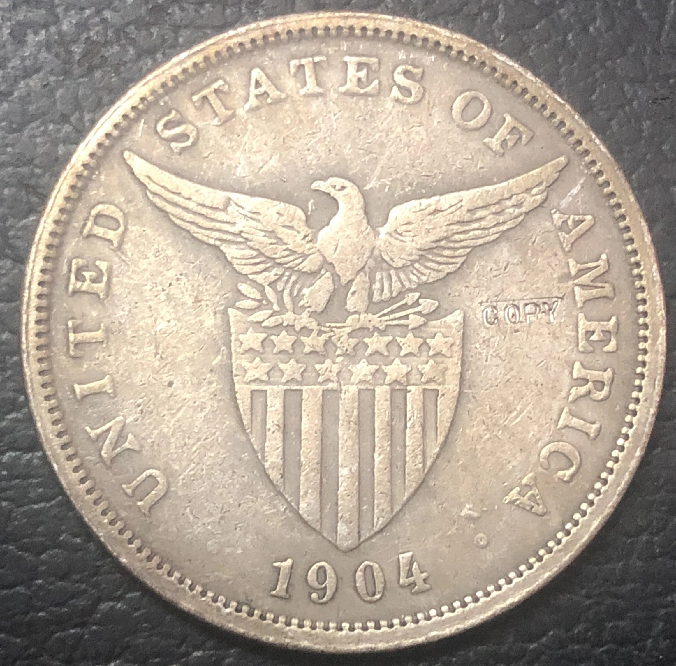 1904 Philippines 1 Peso U.S. Administration Copy Coin