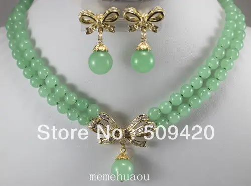 

Free Shipping Wholesale Latest ! Beautiful 8mm light green 2row necklace , 12mm pendants