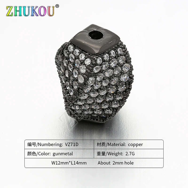12*14mm Brass Cubic Zirconia Spacer Beads DIY Jewelry Bracelet Necklace Making, Mixed Color, Model: VZ71