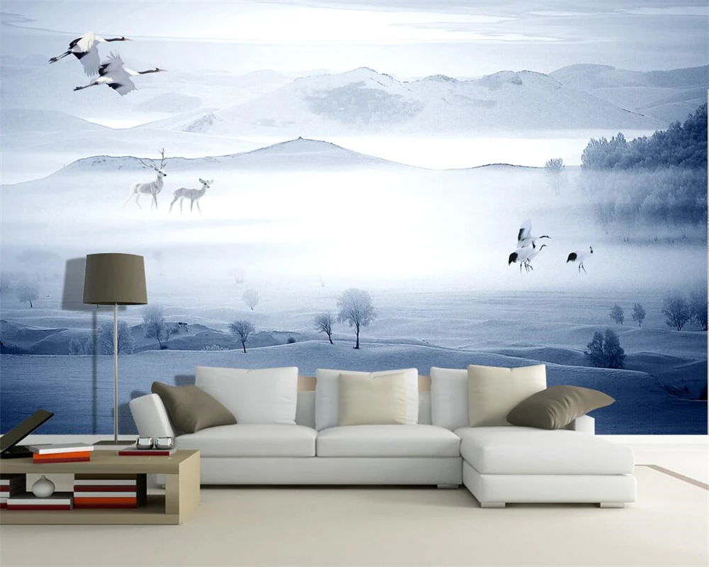 

Beibehang Custom wallpaper beautiful snow elk Swan TV background wall living room bedroom background walls murals 3d wallpaper