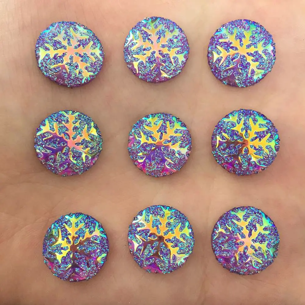 Hot 50pcs 14mm AB Round Resin Snowflake Flatback Rhinestone Wedding Buttons K15