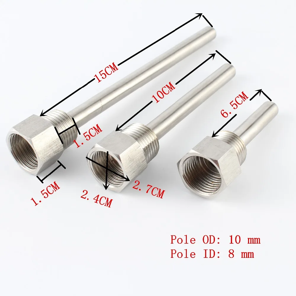 High quality 6.5CM TO 15CM  Length Stainless Steel 304 Thermowell Kit With 1/2'' DN15 Lock Nut Homebrew Thermometer Part