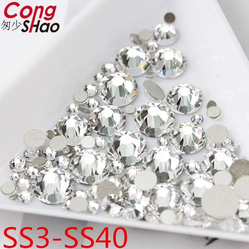 Cong Shao Topkwaliteit SS3-SS40 Helder Kristal Wit 3D Nail Art trim Steentjes Zilver Plaksteen Glitter Edelstenen WC993