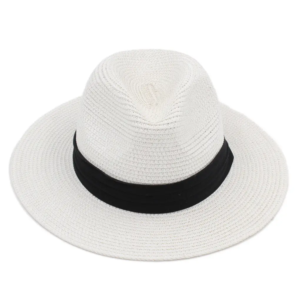 

Mistdawn Women Men Foldable Summer Straw Panama Hats Wide Brim Fedora Cap Beach Sun Hat UPF50+