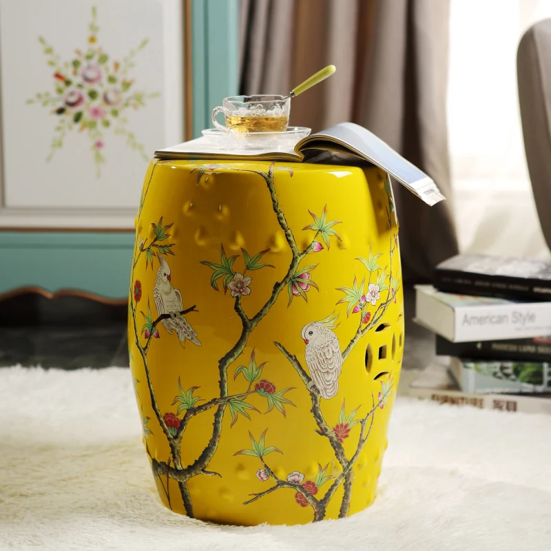 New Chinese Living Room Ceramic Drum stool flower and bird bathroom porcelain ceramic stool
