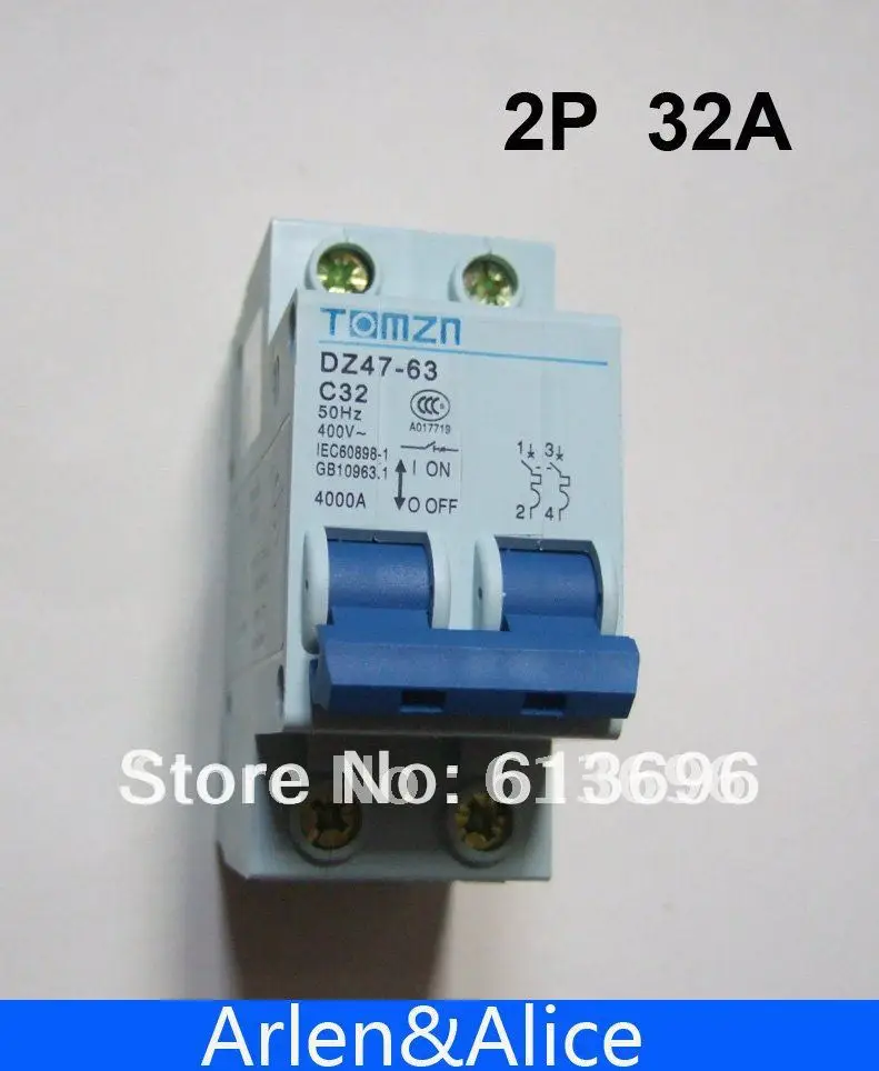 2P 32A 400V~  50HZ/60HZ Circuit breaker AC MCB safety breaker C Type