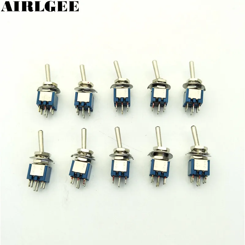 10 قطع ac 125 فولت 3a on/on 2 الوظيفة 2p2t dpdt 6 دبابيس 5 ملليمتر تبديل SMTS-202