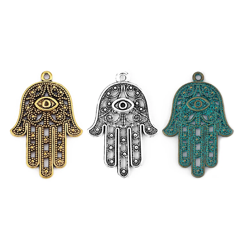 10pcs Hamsa Hand of Fatima Beads Turkish Eye Charms Pendant for Necklace Bracelet Jewelry Findings