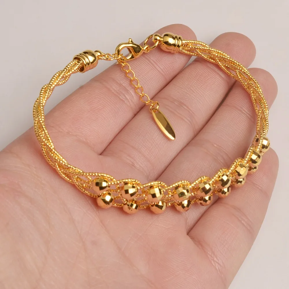 Anniyo Marshall Beads Bangles for Women Micronesia Bracelet Fashion Gold Color Jewelry With Ball #059804