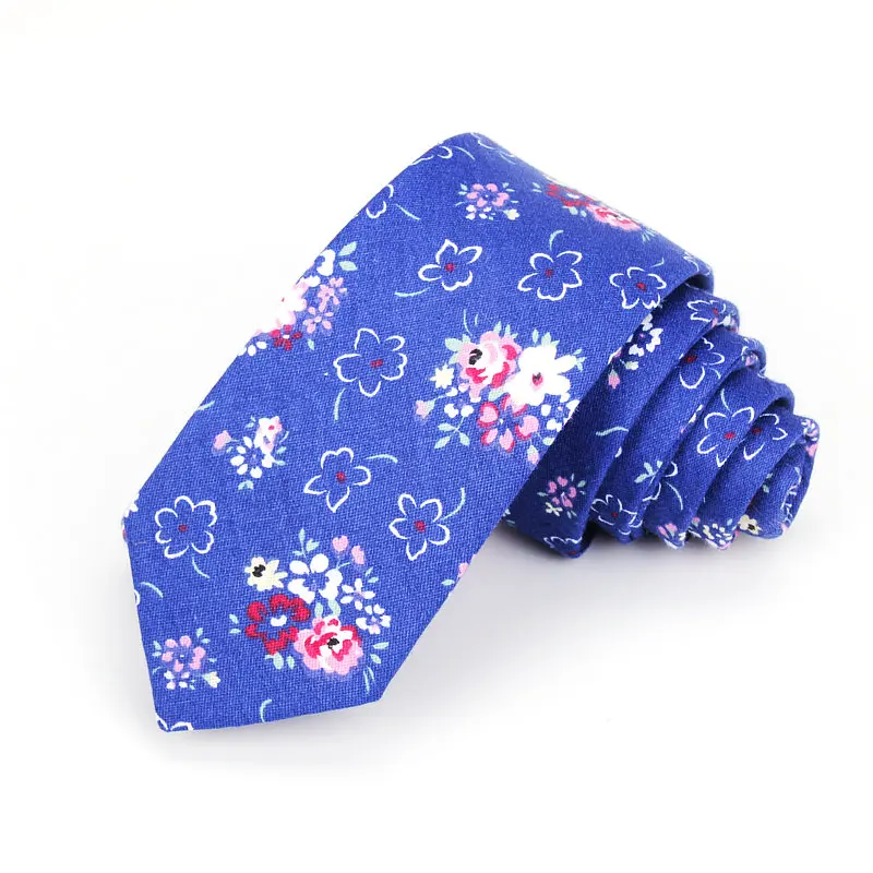 Brand New Men's Floral Neck Ties for Man Casual Cotton Slim Tie Gravata Skinny Wedding Navy Slim Party Casual Flower Neckties