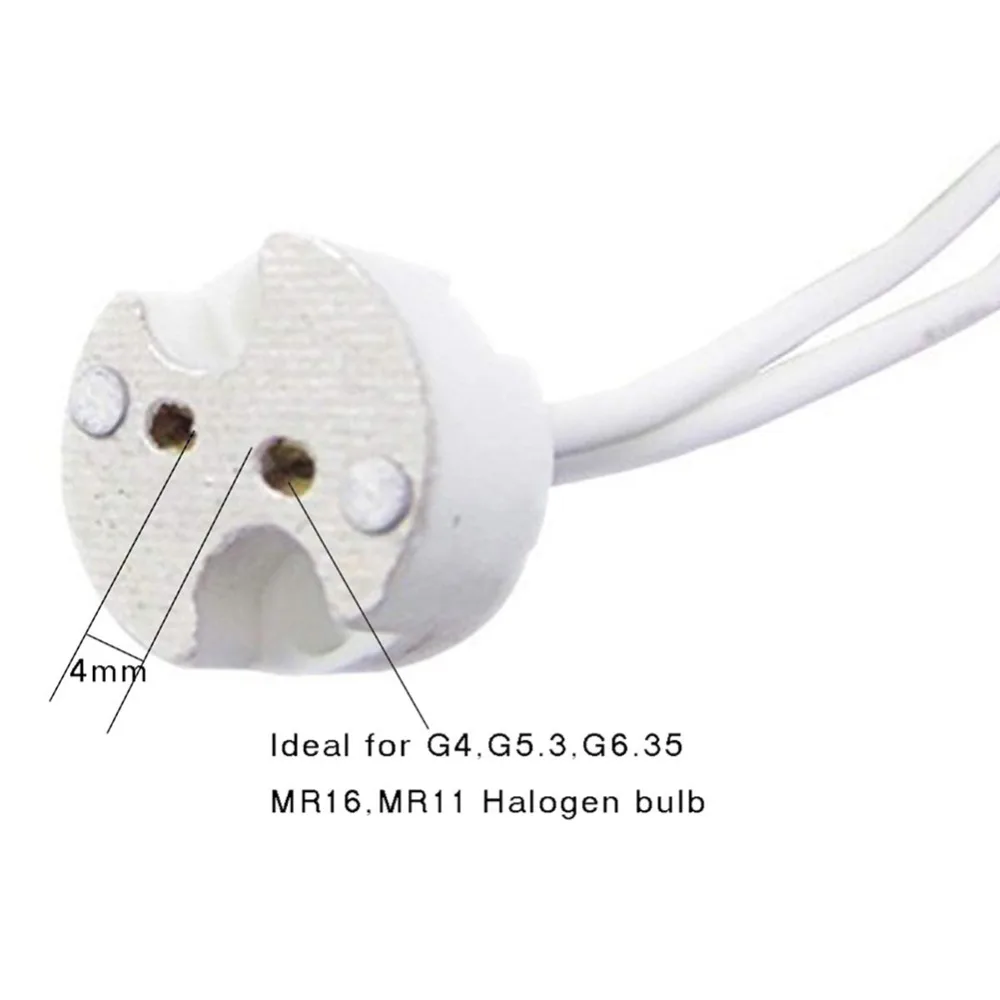 10Pcs/Lot MR16 Lamp Base MR11 GU5.3 G4 Lamp Holder Ceramic Connector Socket  with Cable for LED Halogen Bulb Light