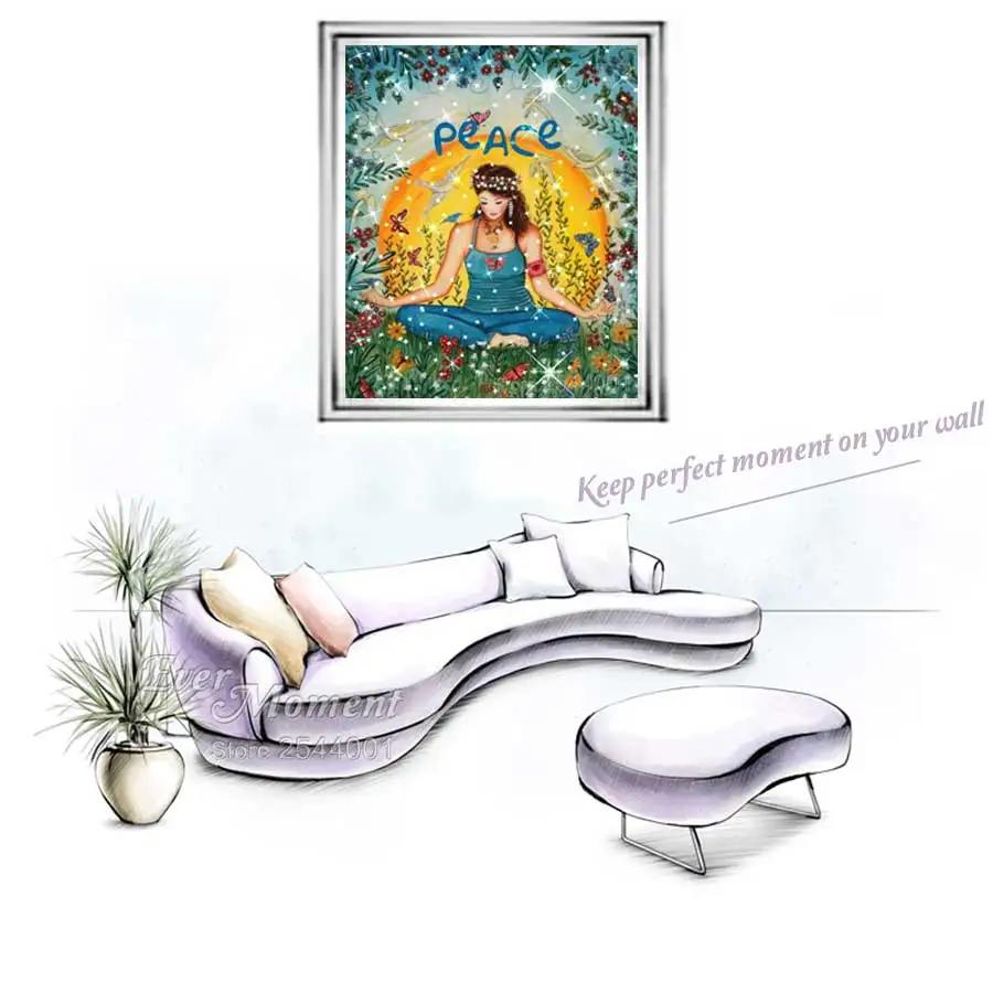 Ever Moment Diamond Embroidery Girl Inner Peace DIY Diamond Painting Handicraft Mosaic Needlework Home Decor Painting ASF616