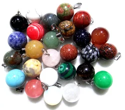 Wholesale Natural Stone Quartz Crystal tiger eye Opalite Unakite Mix Onyx Charms Ball Pendants For Jewelry Making necklace 12PC