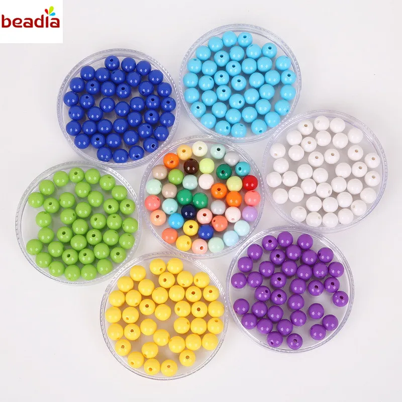 Shiny Plastic Acrylic Loose Spacer DIY Round Ball Beads Dia 8mm Hole 1.8mm 100pcs/bag 20 Colors For Jewelry Findings Making