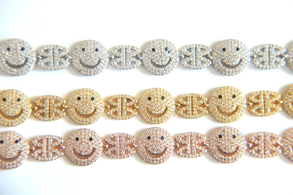 Hot Brand Woman 2017 new Sparking micro pave clear zirconia Happy face happy link chain unique stylish bracelet