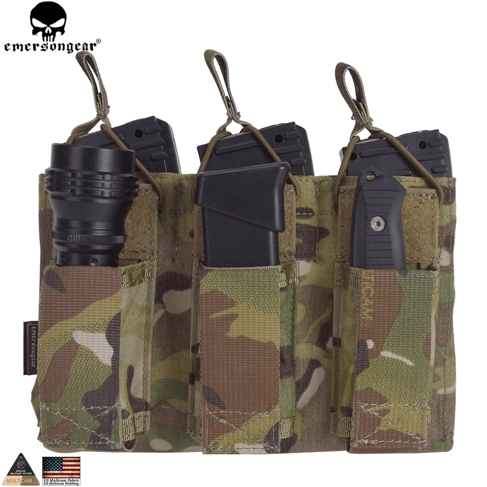 EMERSONGEAR 5.56 Triple Open Top Pistol Mag Pouch Airsoft Civilian Wargame Mag Pouch Tactical Molle Magazine Pouch EM6363