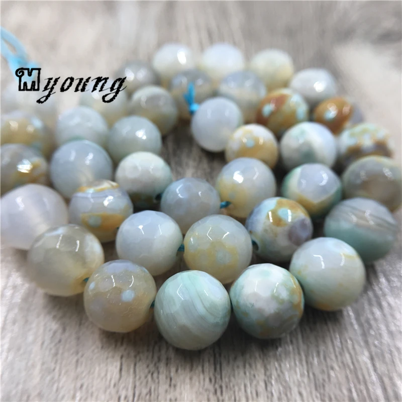 Light Blue Round Faceted Striped Agates Beads For DIY Jewelry MY1533