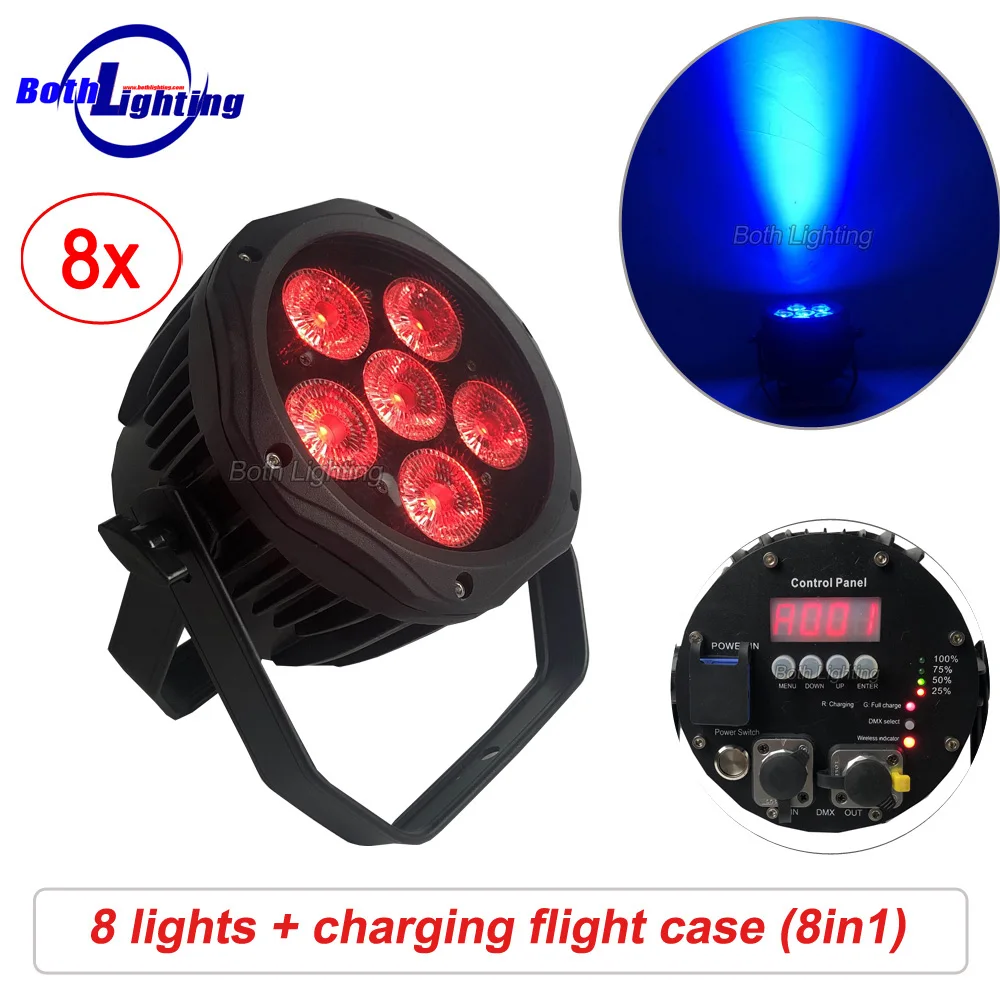 Mini Waterproof LED Lights IP54 6x18w RGBWA+UV 6in1 Battery Powered LED Par Can LED Stage LED Flat Par Light Akku par