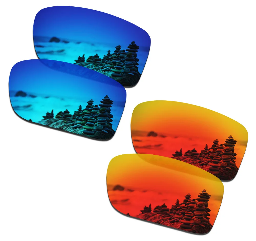 

SmartVLT 2 Pairs Polarized Sunglasses Replacement Lenses for Oakley Double Edge Ice Blue and Fire Red