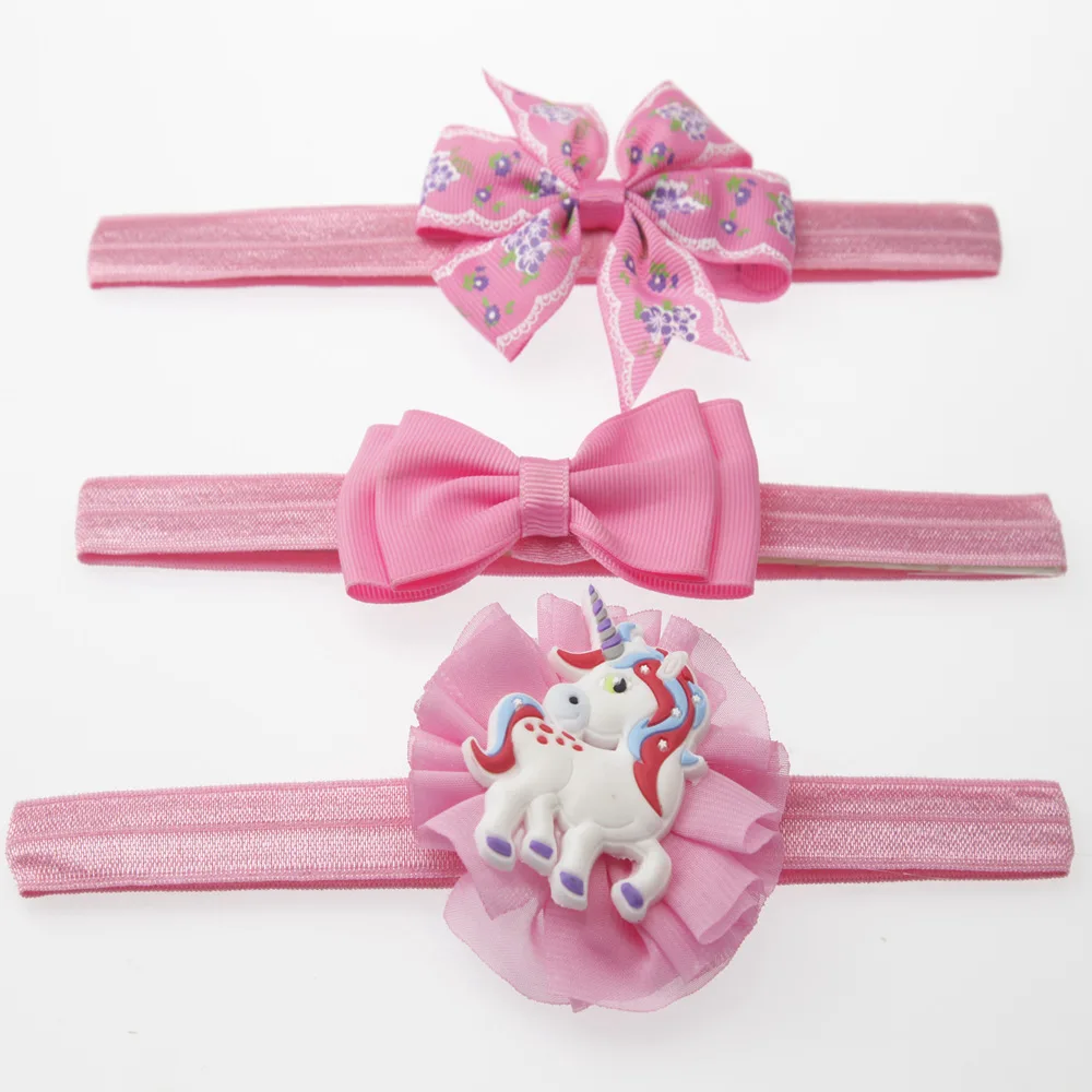 hot sale 3pcs new baby girl elastic flower headband children skinny stretchy Bowknot elastic hair Band hair accessories for kids