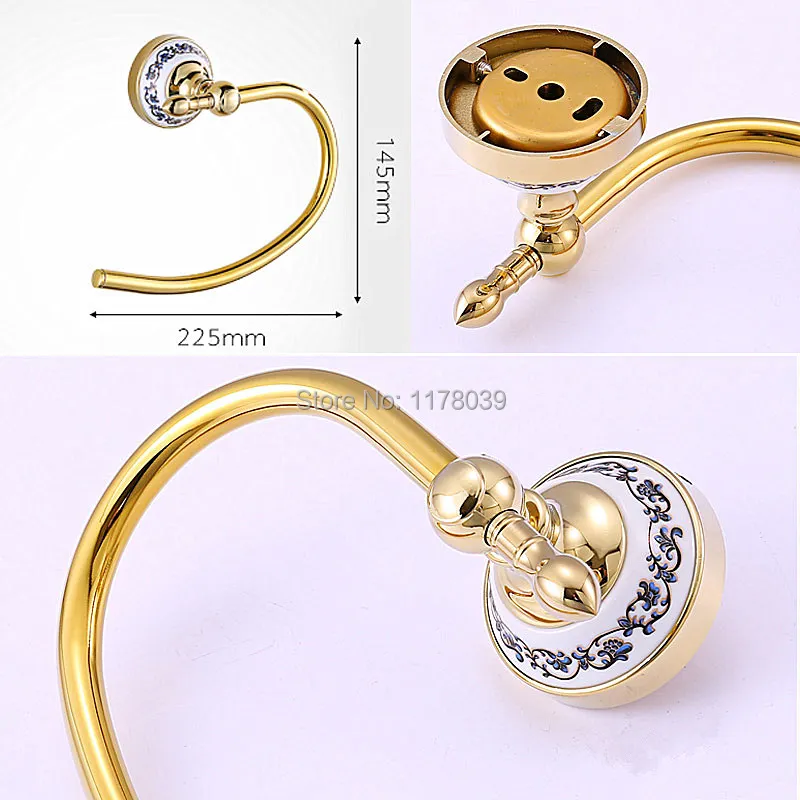 Europe style Blue and white porcelain gold-plated towel ring,towel hanging,Bathroom hardware accessories,J16302