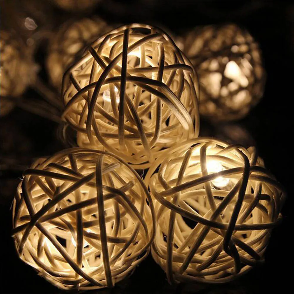 AA Battery Powered 20LED Christmas Wedding Party Fairy Holiday Decoration Warm White Rattan Ball LED String