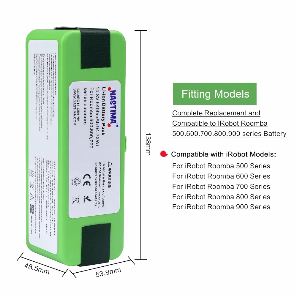 Akumulator litowy NASTIMA 14,8 V 6400 mAh/4400 mAh do iRobot Roomba 500 600 700 800 Series 560 620 650 700 770 780 880
