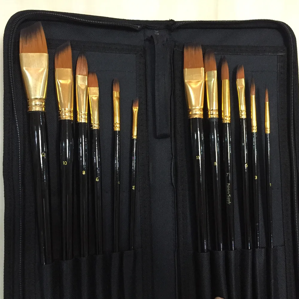 high quality Nylon paint brushes watercolor brushes 12pcs and one brush case