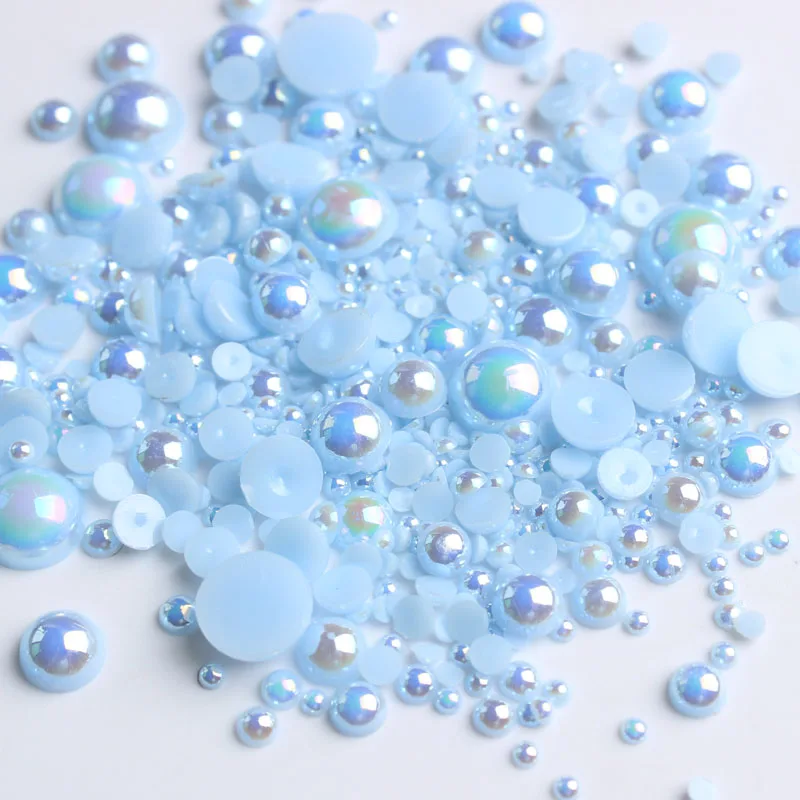 ABS Half Round Flatback Pearls lt Blue AB Color Mix Size 2mm/3mm/4mm/5mm/6mm/8mm 15g Beads Diy Accessories Free shipping