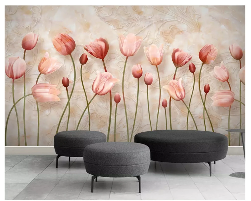 

beibehang papel de parede papier peint Interior decoration painting simple tulip marble relief TV sofa background 3d wallpaper