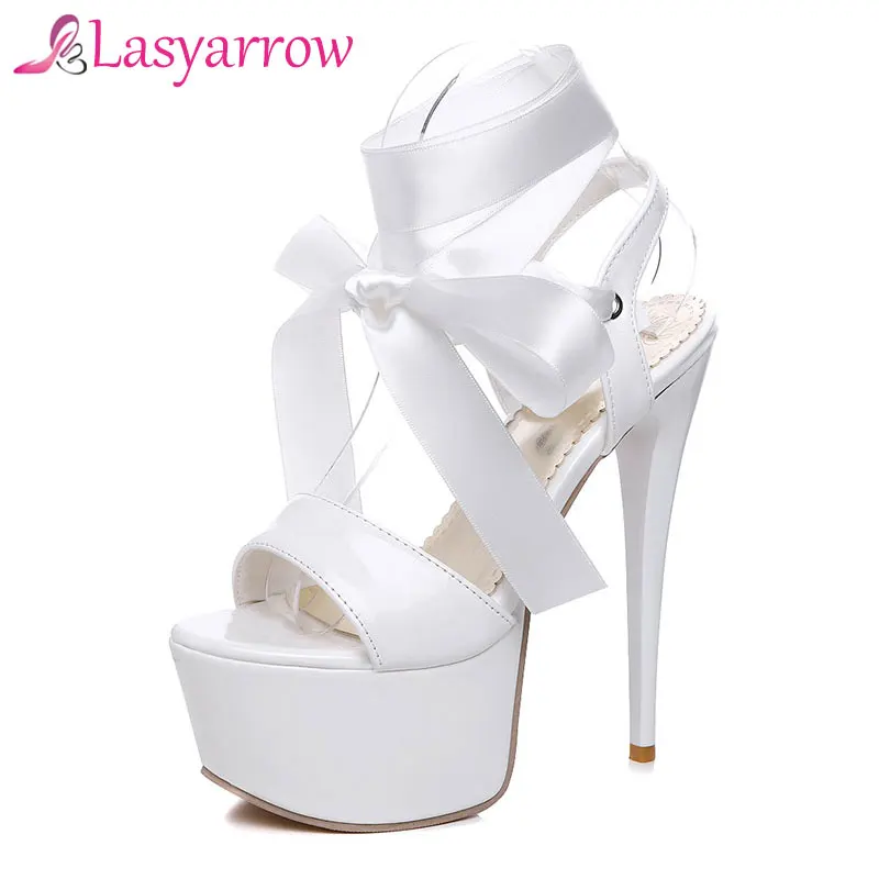 Lasyarrow Sexy Women Shoes Open Toe Lace up Heels Sandals Woman sandals Thin Heels Shoes Platform Cross-tie shoes Female RM062