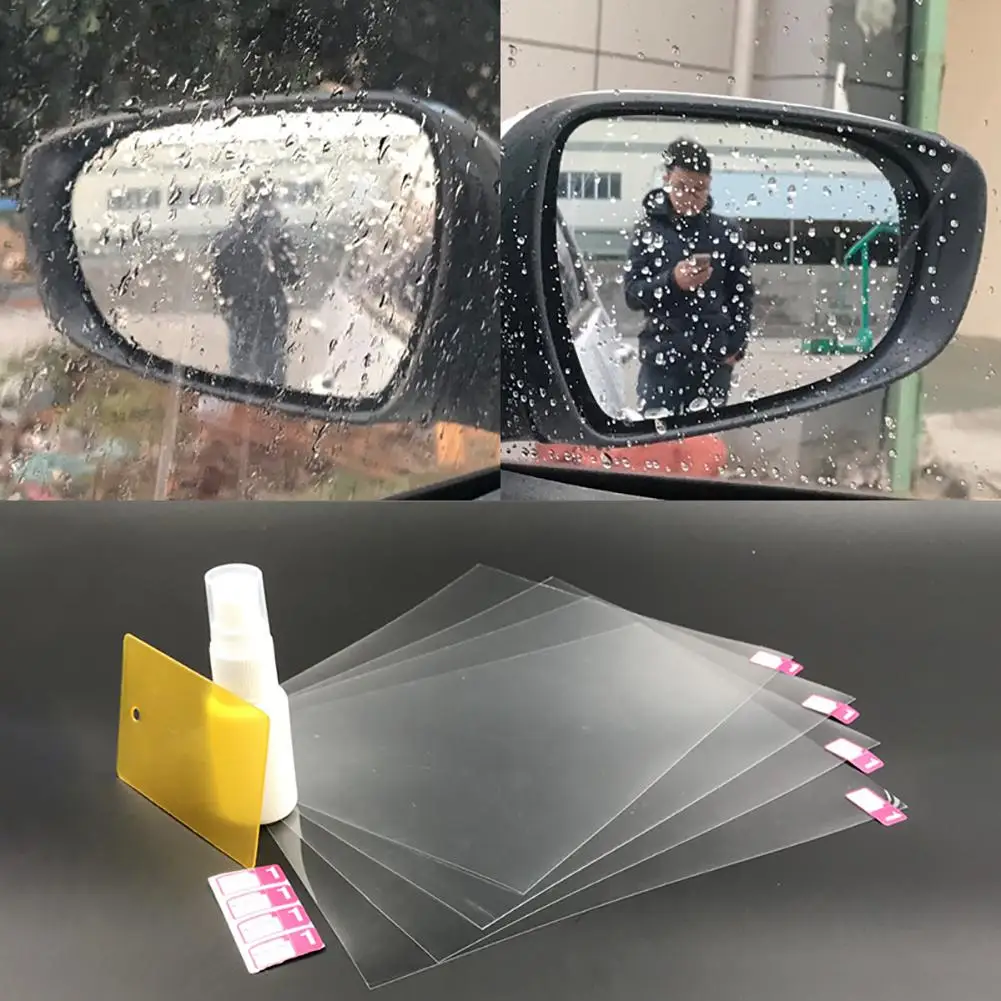 4 Sheets Waterproof Car Rearview Mirror Film Hydrophobic Rearview Mirror Rainproof Film Safe Driving Scratch-Resistent Stickers