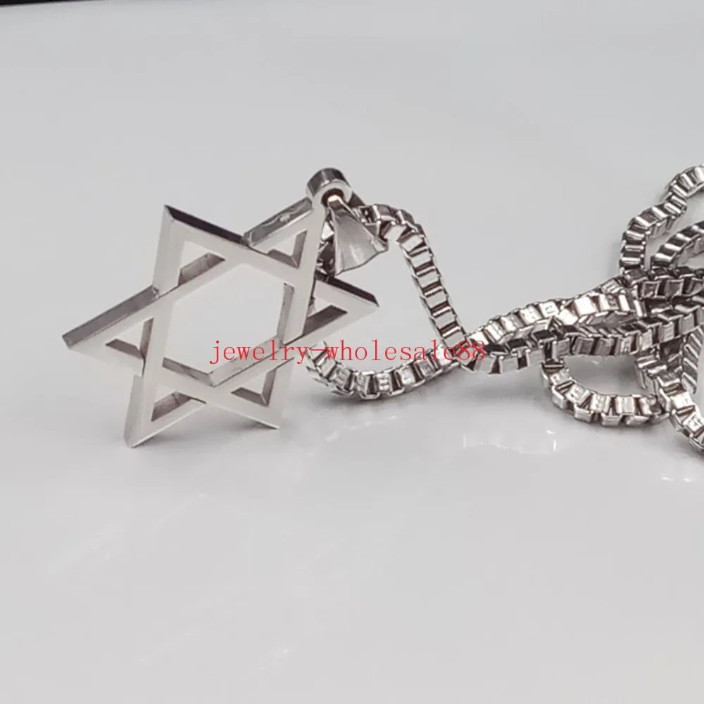 Lot 5pcs in bulk stainless steel Religious David Star  pendant  box chain necklace 2.4mm24''