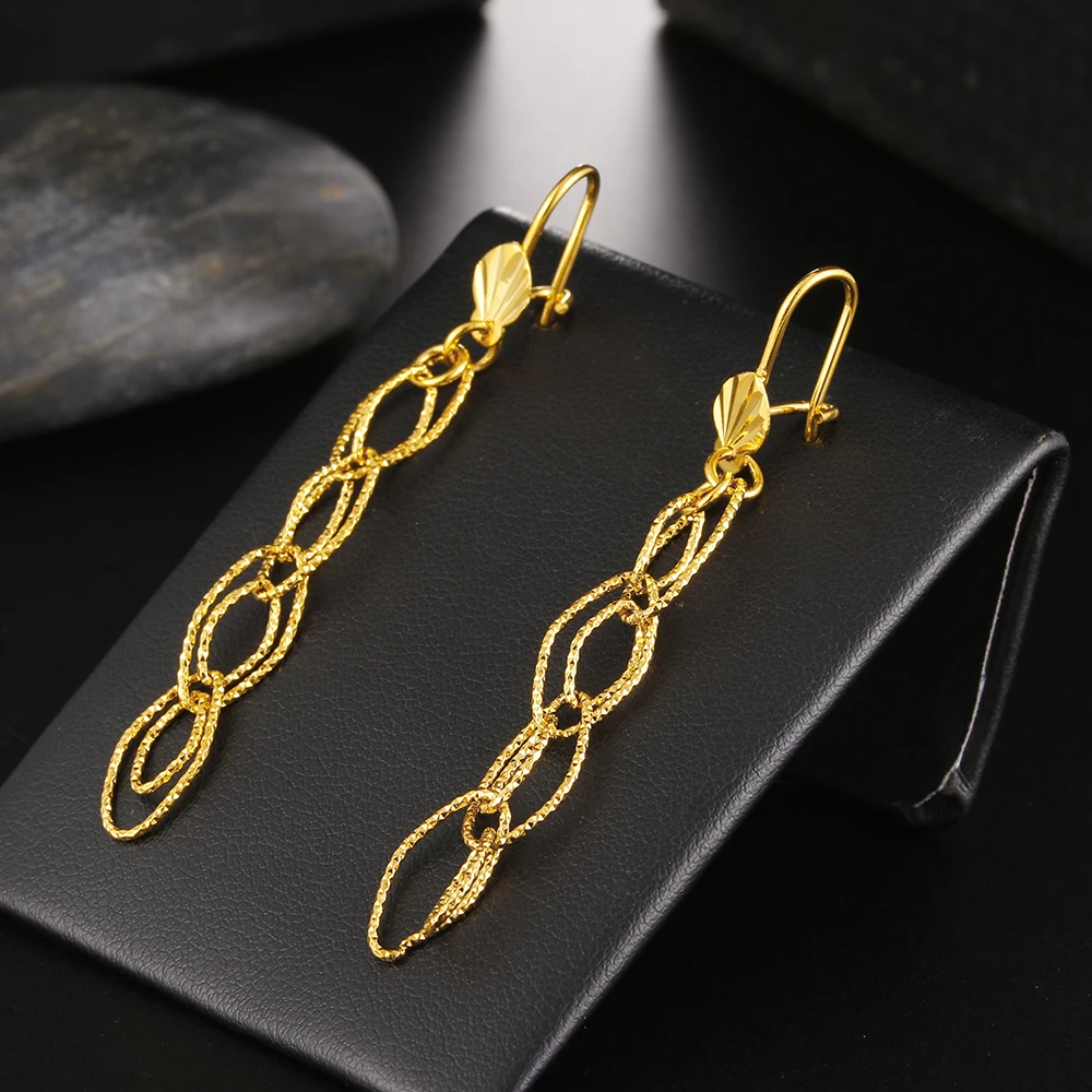 Ethlyn Jewelry Twisted Earrings Yellow Gold Color Arab Dubai Earring Dangle Jewelry for Women Daily Use E85