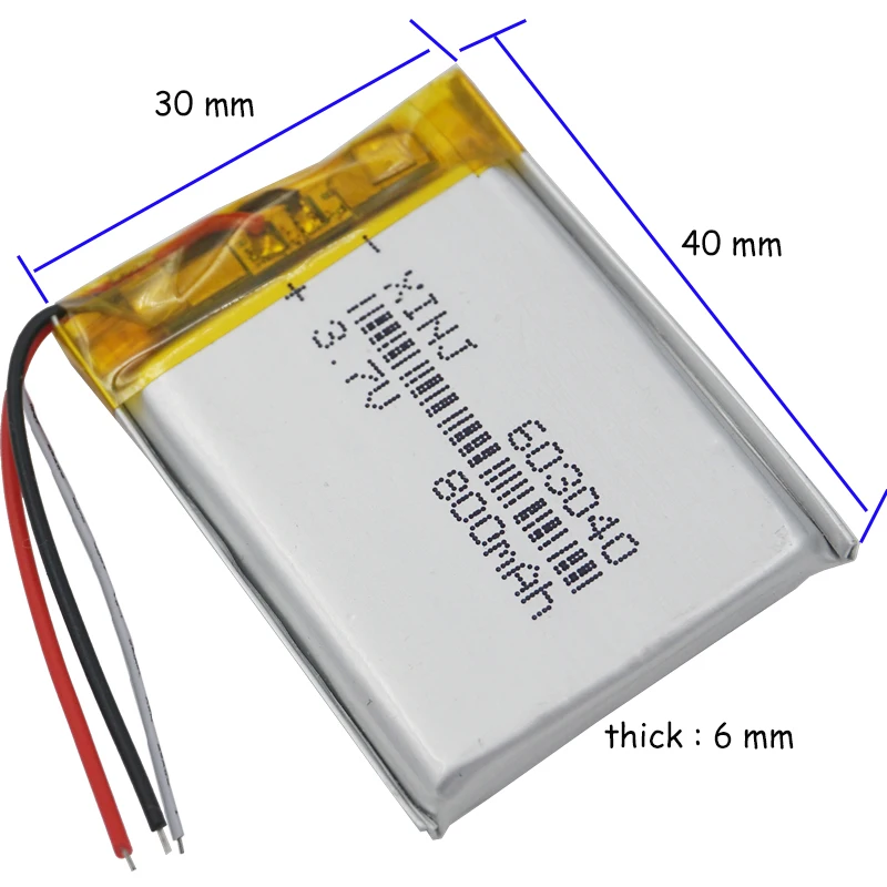 3.7V 800 mAh 3 przewody termistor polimerowy litowo li-po bateria 603040 dla GPS kamera samochodowa PDA MID ipod urządzenie Bluetooth LED