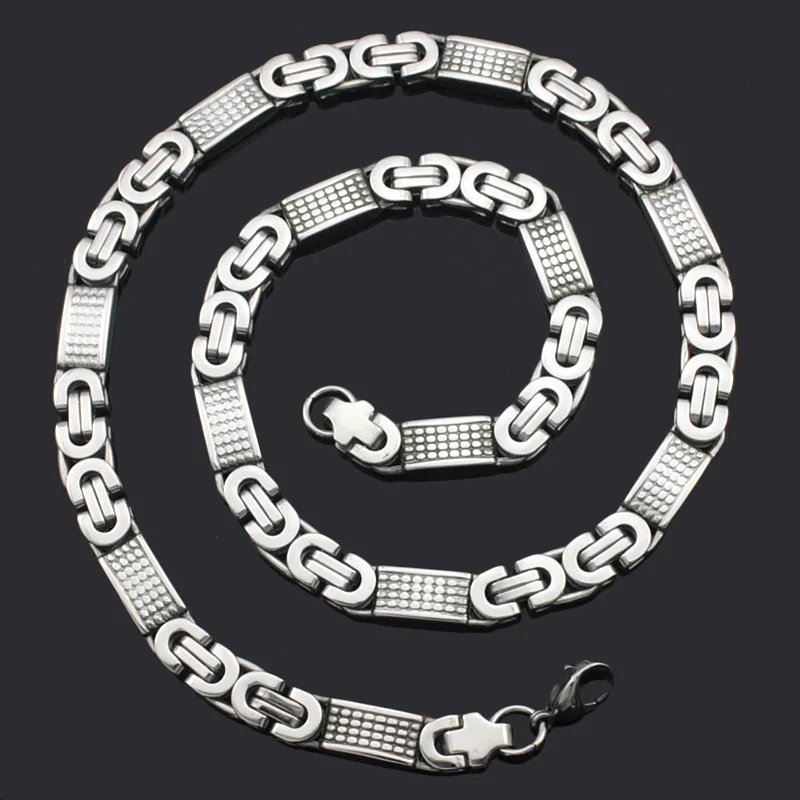 ATGO Men Womens 8mm Stainless Steel Jewelry Sets Byzantine Necklace Bracelets Set High Quality Party Gifts BJS002