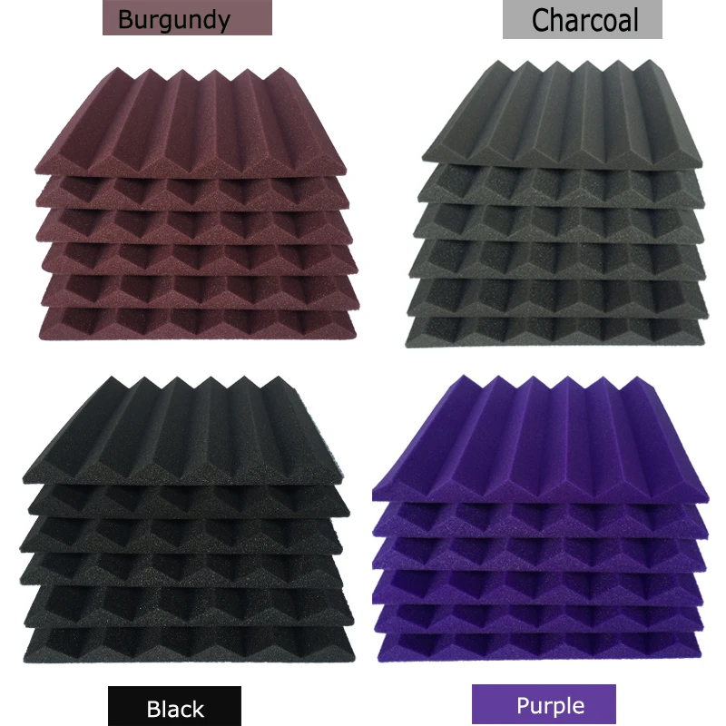 6 PCS Acoustic Wedge with 6T Studio Foam 12*12*1'' inches  25 Density Black/charcoal/purple/burgundy