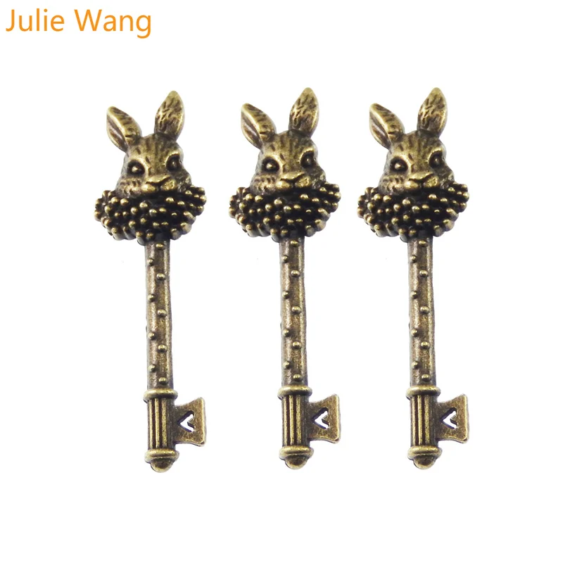 Julie Wang 10PCS Imitation Key Shape  Charms Antique Bronze Plated Pendant Jewelry Accessory Handmade Hanging Crafts 51*16*2mm