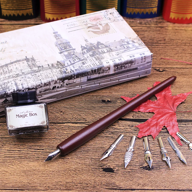 FEATTY Retro Italy Style Quill Dip pen Art Calligraphy Writing Wooden Pen set