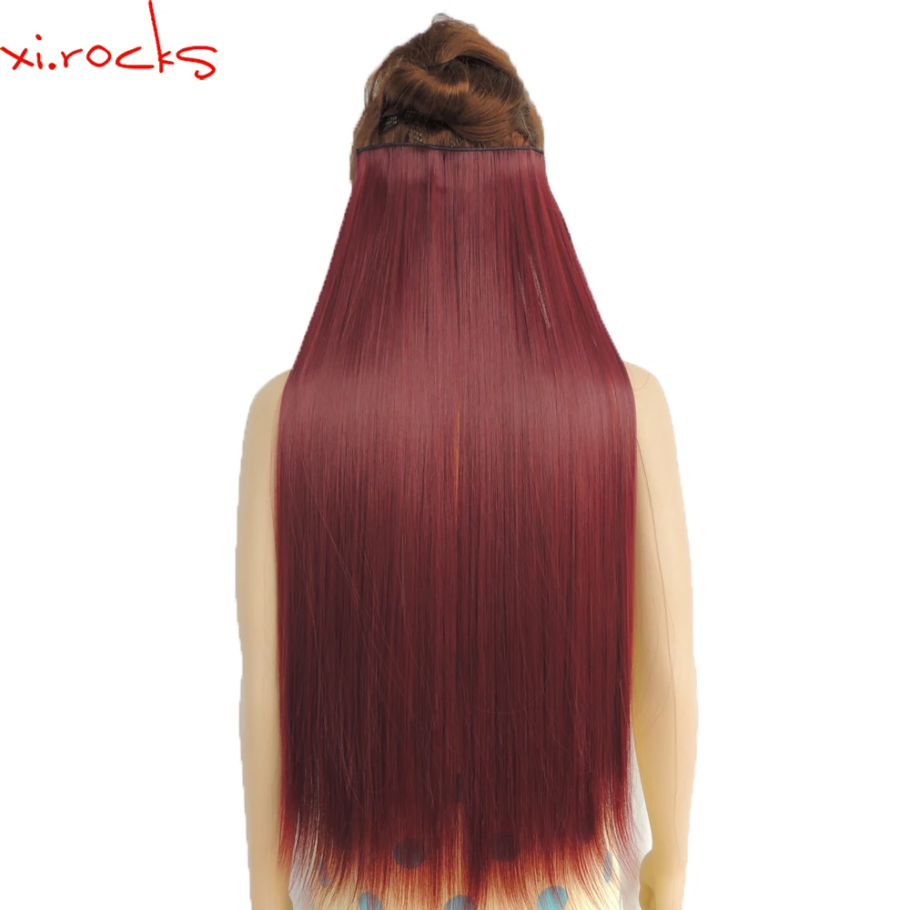 

Xi.rocks WJZ12070/Bug 5piece Synthetic wigs Clip in Hair Extensions Length Straight Hairpiece Clips Fiber Wine Red Color wig