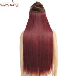 Xi.rocks WJZ12070/Bug 5piece Synthetic wigs Clip in Hair Extensions Length Straight Hairpiece Clips Fiber Wine Red Color wig