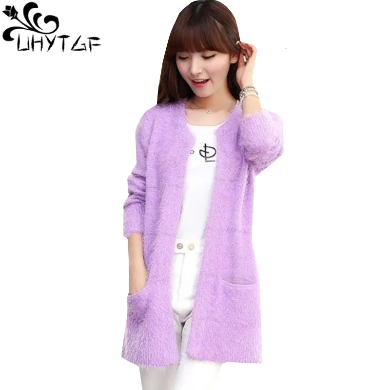 UHYTGF Spring Autumn Cashmere Tops Coats Women Loose Big Size Sweater Coat Female Boutique Hippocampus Cashmere Cardigan Coat 27