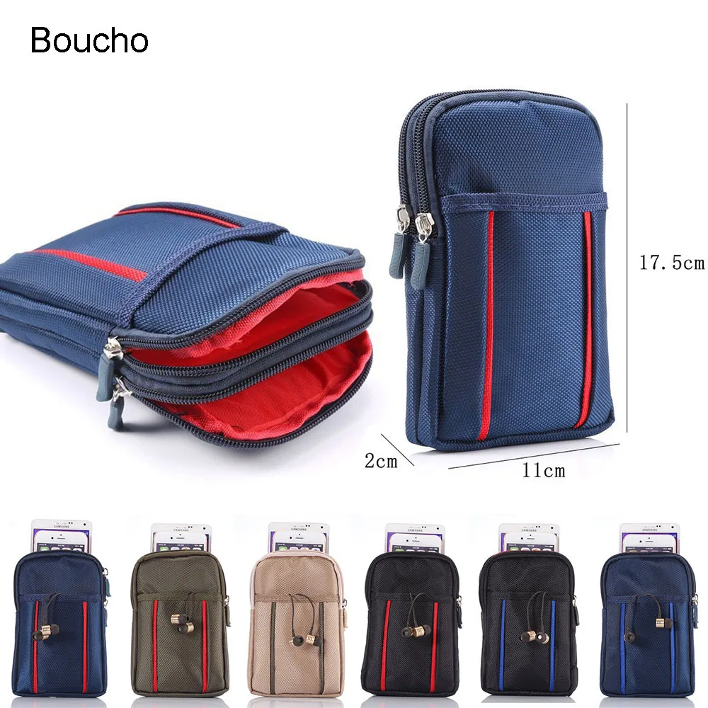 Boucho Universal Outdoor Sports Hiking Running Waist Belt Bag Wallet Pouch Purse Phone Case with Zipper for iPhone For Samsung