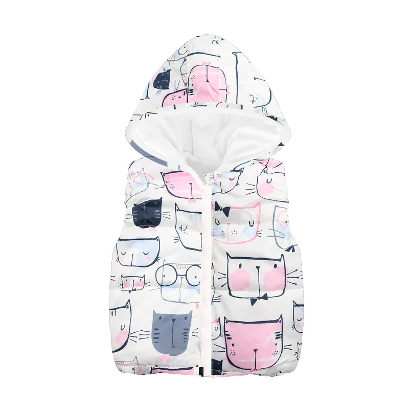 Boys Girls Autumn Winter Cartoon Pattern Hooded Sleeveless Garment Zipper Vest